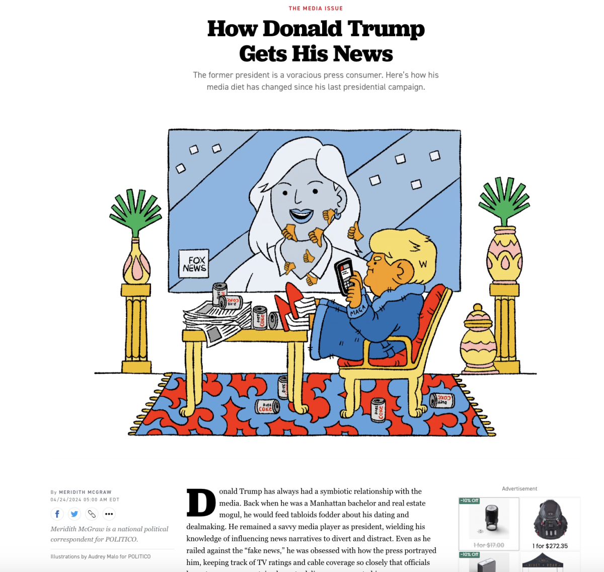Politico / Comment Donald Trump prend ses nouvelles - Audrey Malo - Anna Goodson Agence d'illustration
